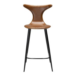 DAN-FORM Dolphin barstol, med ryggsttte og fotsttte - vintage lysebrunt kunstskinn og svart stl