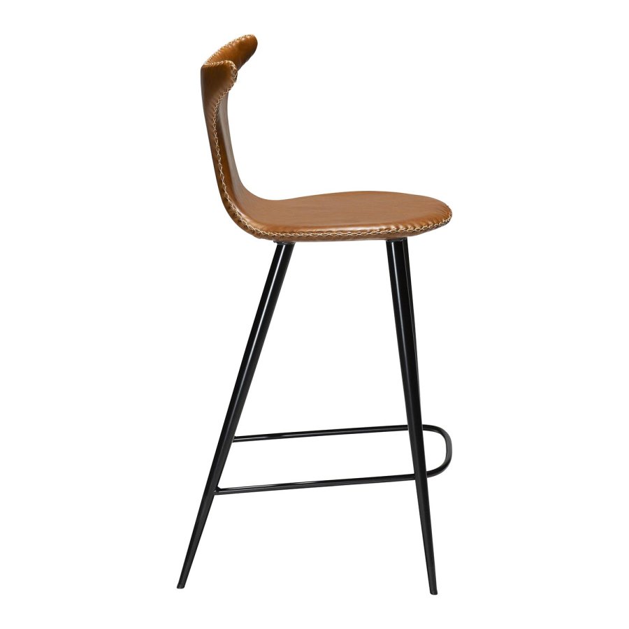 DAN-FORM Dolphin barstol, med ryggsttte og fotsttte - vintage lysebrunt kunstskinn og svart stl