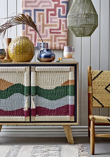 CREATIVE COLLECTION Lennox Loungesessel – natürliches/schwarzes Rattan und natürliches Teakholz