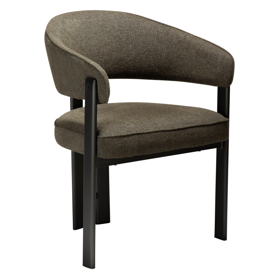 DAN-FORM Duct spisebordsstol, m. arml�n - m�rk olivengr�n boucl� stof og antik tin metal