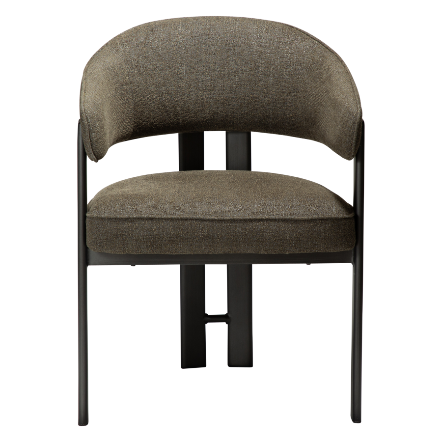 DAN-FORM Duct spisebordsstol, m. arml�n - m�rk olivengr�n boucl� stof og antik tin metal