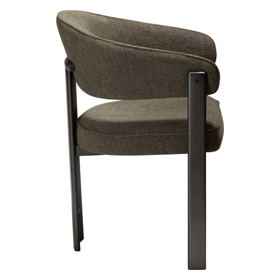 DAN-FORM Duct spisebordsstol, m. arml�n - m�rk olivengr�n boucl� stof og antik tin metal