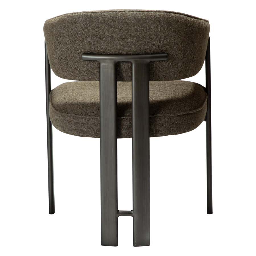 DAN-FORM Duct spisebordsstol, m. arml�n - m�rk olivengr�n boucl� stof og antik tin metal