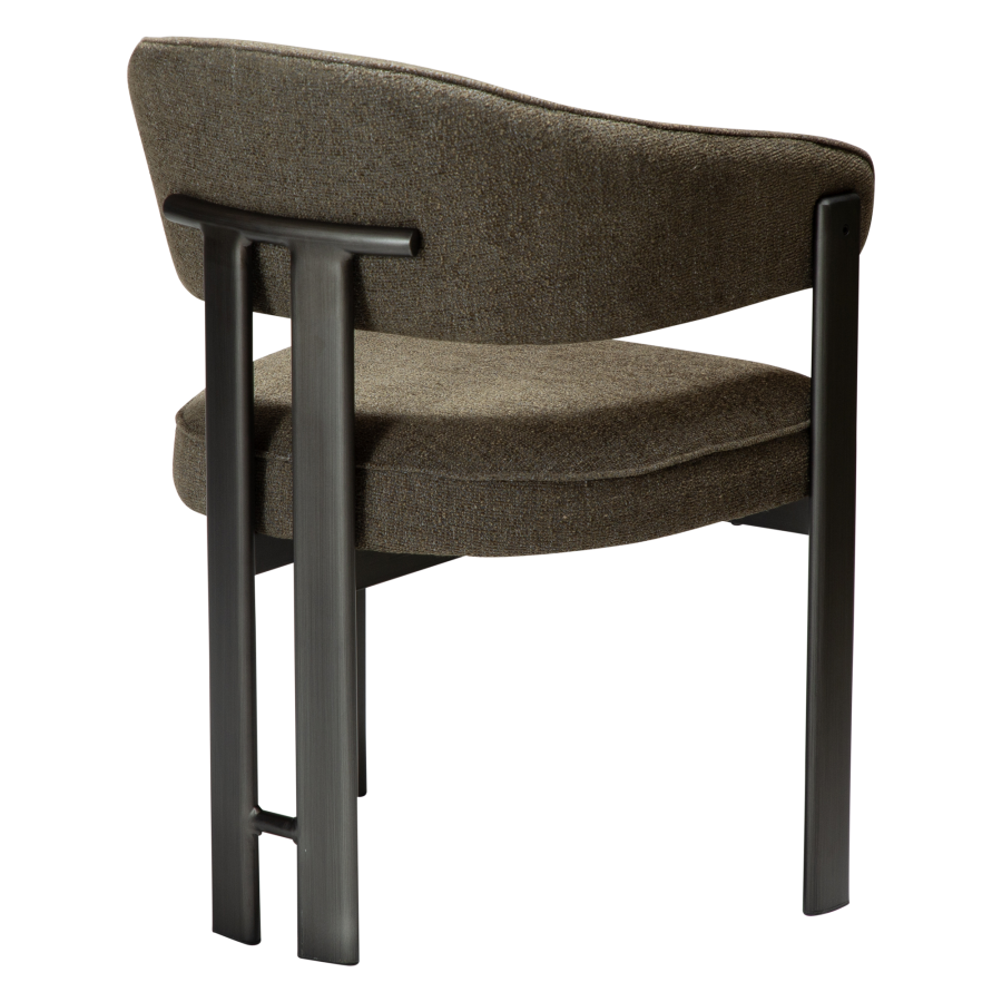 DAN-FORM Duct spisebordsstol, m. arml�n - m�rk olivengr�n boucl� stof og antik tin metal