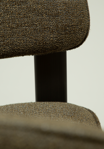 DAN-FORM Duct spisebordsstol, m. arml�n - m�rk olivengr�n boucl� stof og antik tin metal