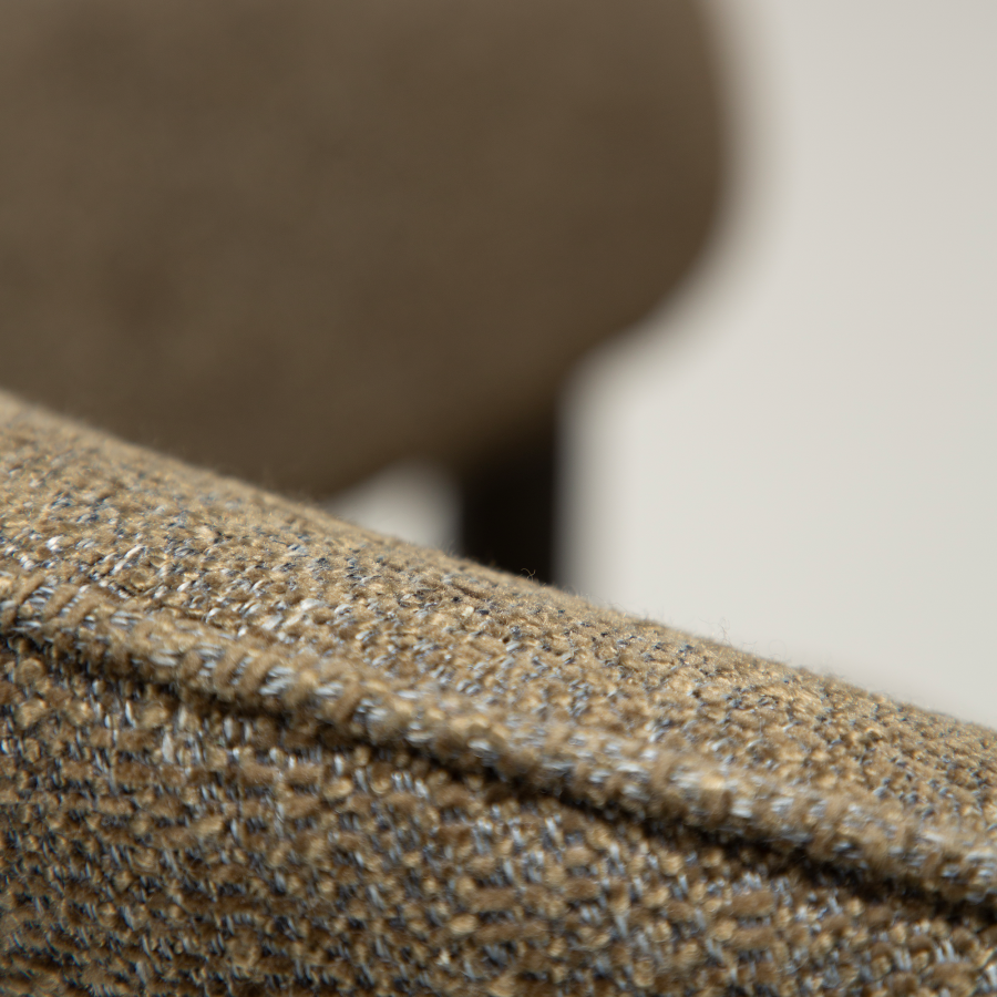 DAN-FORM Duct spisebordsstol, m. arml�n - m�rk olivengr�n boucl� stof og antik tin metal