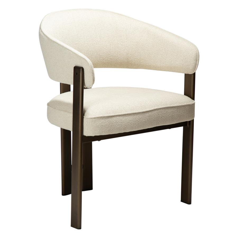 DAN-FORM Duct spisebordsstol, m. arml�n - beige boucl� stof og antik messing metal