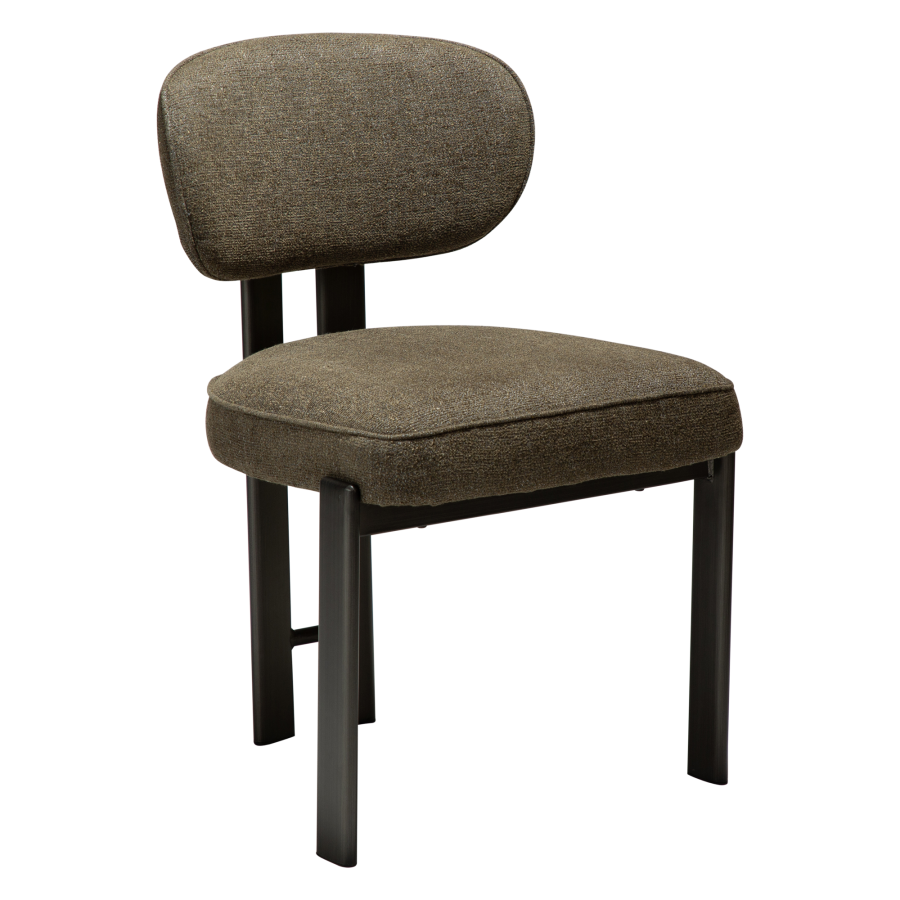 DAN-FORM Duct spisebordsstol - m�rk olivengr�n boucl� stof og antik tin metal