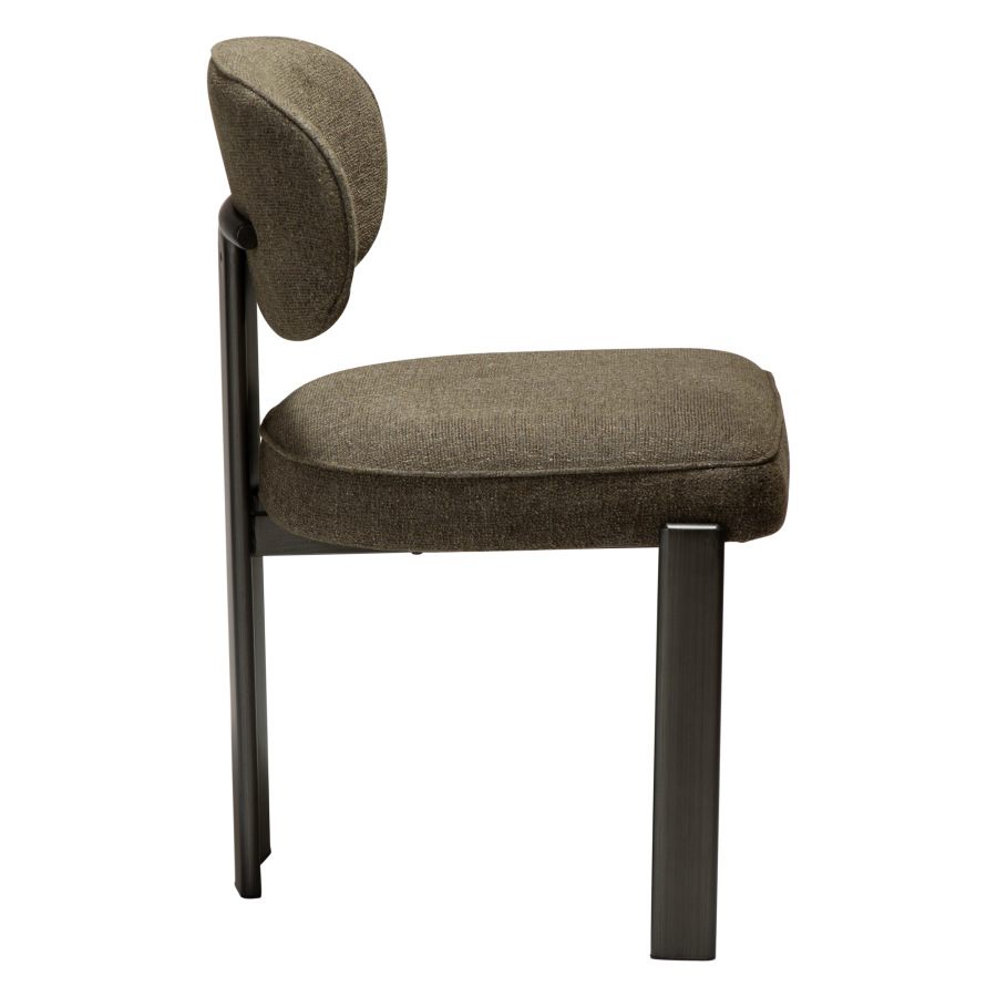 DAN-FORM Duct spisebordsstol - m�rk olivengr�n boucl� stof og antik tin metal