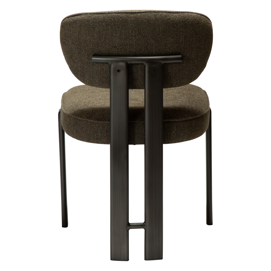 DAN-FORM Duct spisebordsstol - m�rk olivengr�n boucl� stof og antik tin metal