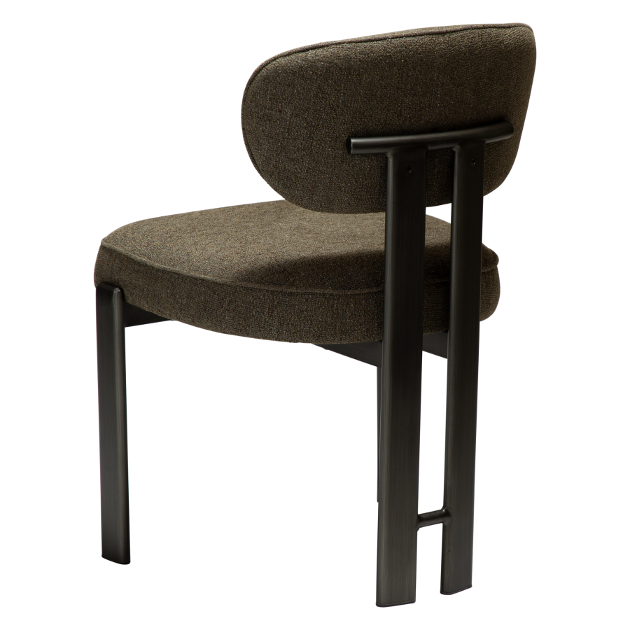 DAN-FORM Duct spisebordsstol - m�rk olivengr�n boucl� stof og antik tin metal