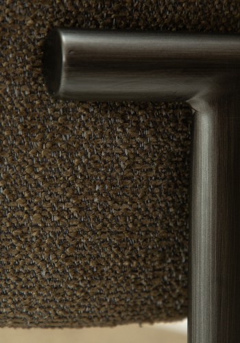 DAN-FORM Duct spisebordsstol - m�rk olivengr�n boucl� stof og antik tin metal