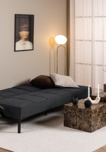 ACT NORDIC Perugia bäddsoffa - mörkgrtt tyg och svart stl