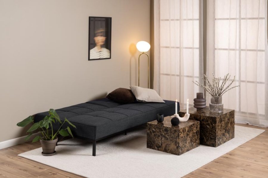 ACT NORDIC Perugia bäddsoffa - mörkgrtt tyg och svart stl