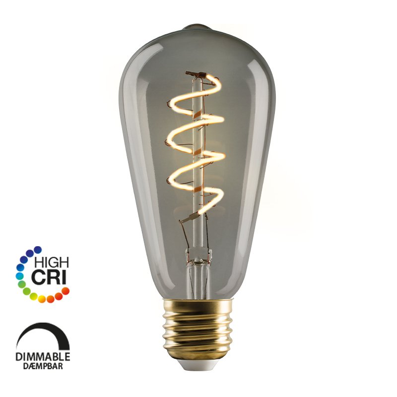 E3LIGHT LED Vintage ST64 Spiral - E27, 4W, 140lm, dimbar, r�ykfarget