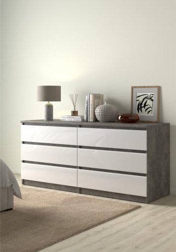 TVILUM Naia Doppelkommode, m. 6 Schubladen - grau/wei�e Folie und Kunststoff