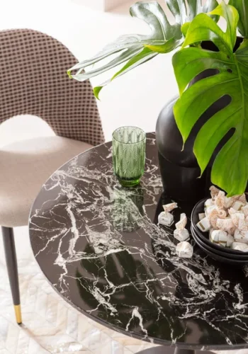 KARE DESIGN Schickeria spisebord, rund - sort marmorlook laminat og sort stl (80)