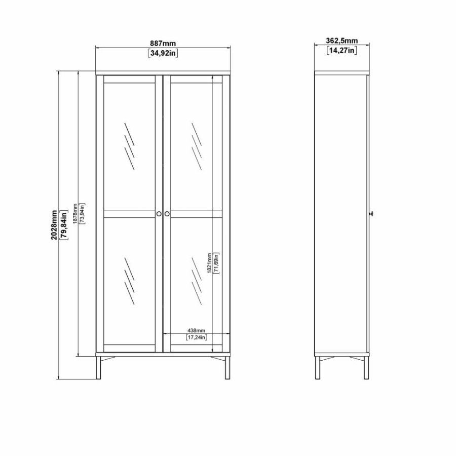TVILUM Roma Porzellanschrank mit 2 Türen, weiß, 88,7 x 36,25 x 202,8 cm