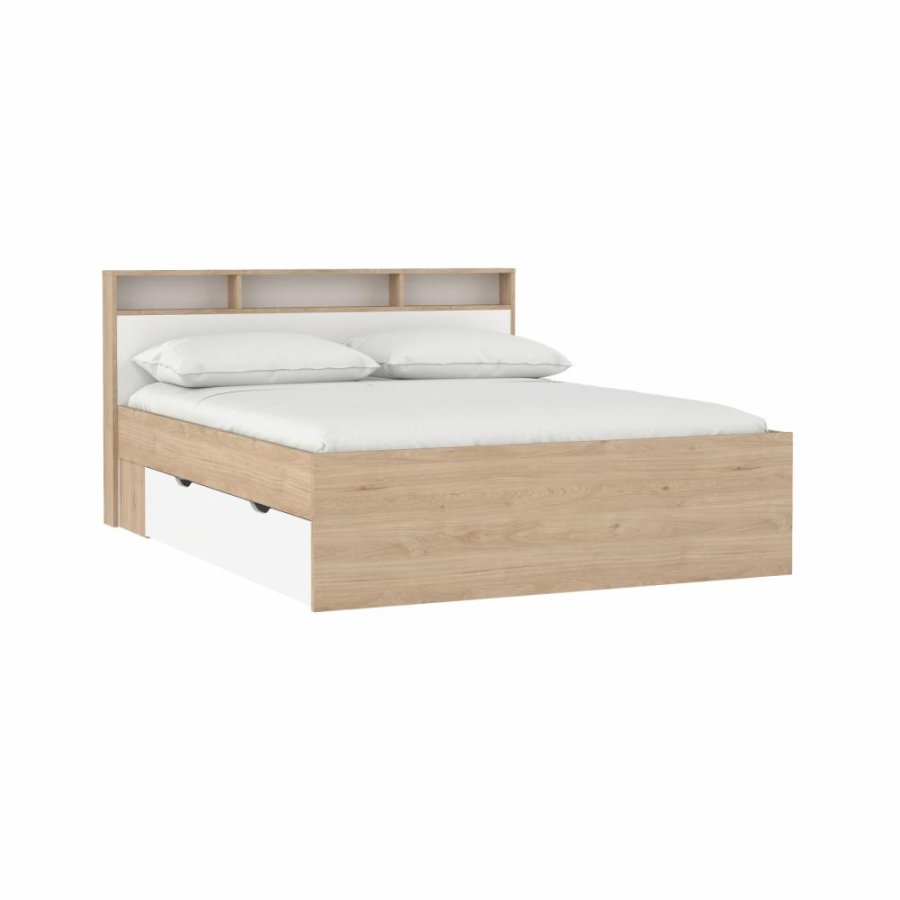 TVILUM Ikast Bett mit 2 Schubladen 160x200, Jackson Hickory / Weiß, 169,8 x 216 x 96,8 cm
