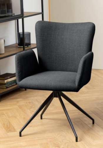 ACT NORDIC Laura Esszimmerstuhl, mit Armlehnen und Drehfunktion - dunkelgrauer Stoff und schwarzer Stahl