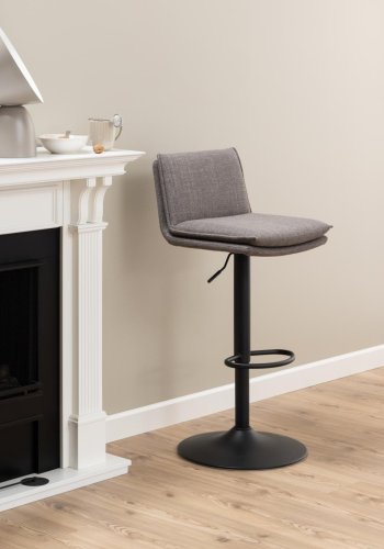 ACT NORDIC Flynn Barhocker, mit Rückenlehne, Drehfunktion, Gaskartusche, Fußstütze – graubrauner Stoff und schwarzer Stahl