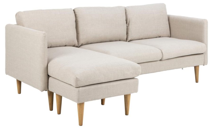 ACT NORDIC Milly 2-Sitzer-Sofa mit Chaiselongue, wendbar – beiger Stoff und Naturkautschukholz