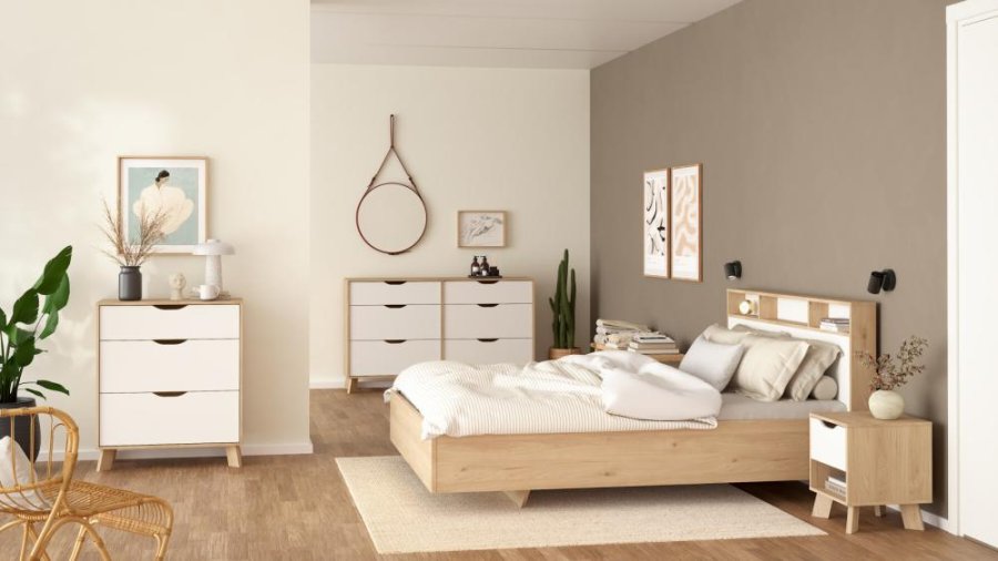 TVILUM Ikast Kommode mit 3 Schubladen, Jackson Hickory / Weiß, 78,7 x 39,8 x 92,2 cm