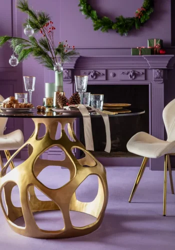 KARE DESIGN Volcano Gold spisebord, rund - rgfarvet glas og guld aluminium (120)