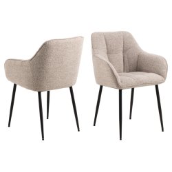 ACT NORDIC Brenda Esszimmerstuhl, mit Armlehnen &ndash; beiger Stoff und schwarzes Metall