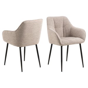 ACT NORDIC Brenda spisebordsstol, m. armln - beige stof og sort metal