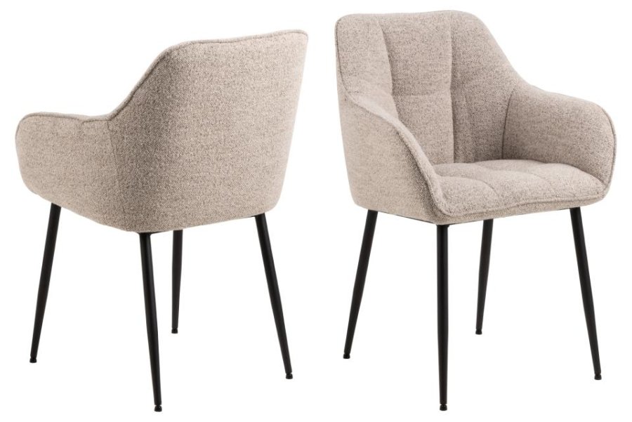 ACT NORDIC Brenda spisebordsstol, m. armln - beige stof og sort metal