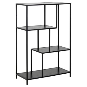 ACT NORDIC Seaford bogreol, m. 3 hylder - sort ask melamin og sort stl