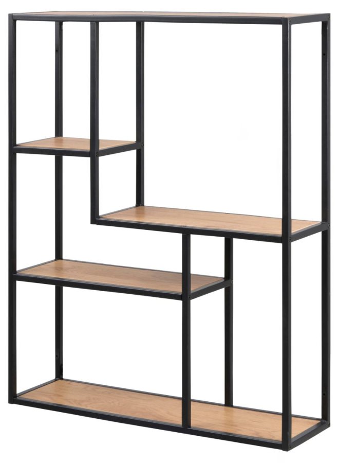 ACT NORDIC Seaford Wandregal – Papier, Wildeiche und schwarzes Metall (H: 91 cm x 75 cm x 20 cm)