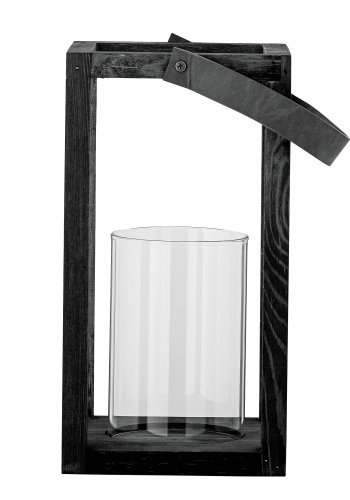 BLOOMINGVILLE Lyra Laterne mit Glas, Schwarz, Kiefer