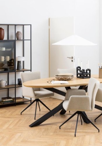 ACT NORDIC Laura spisebordsstol, m. armln og drejefunktion - beige stof og sort stl