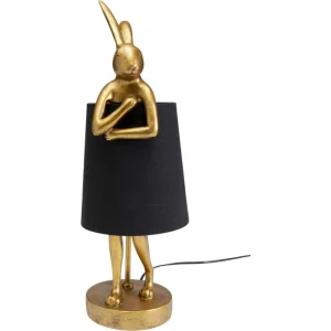 KARE DESIGN Animal Rabbit bordslampa - svart linne och guld polyresin/stl (H:50cm)