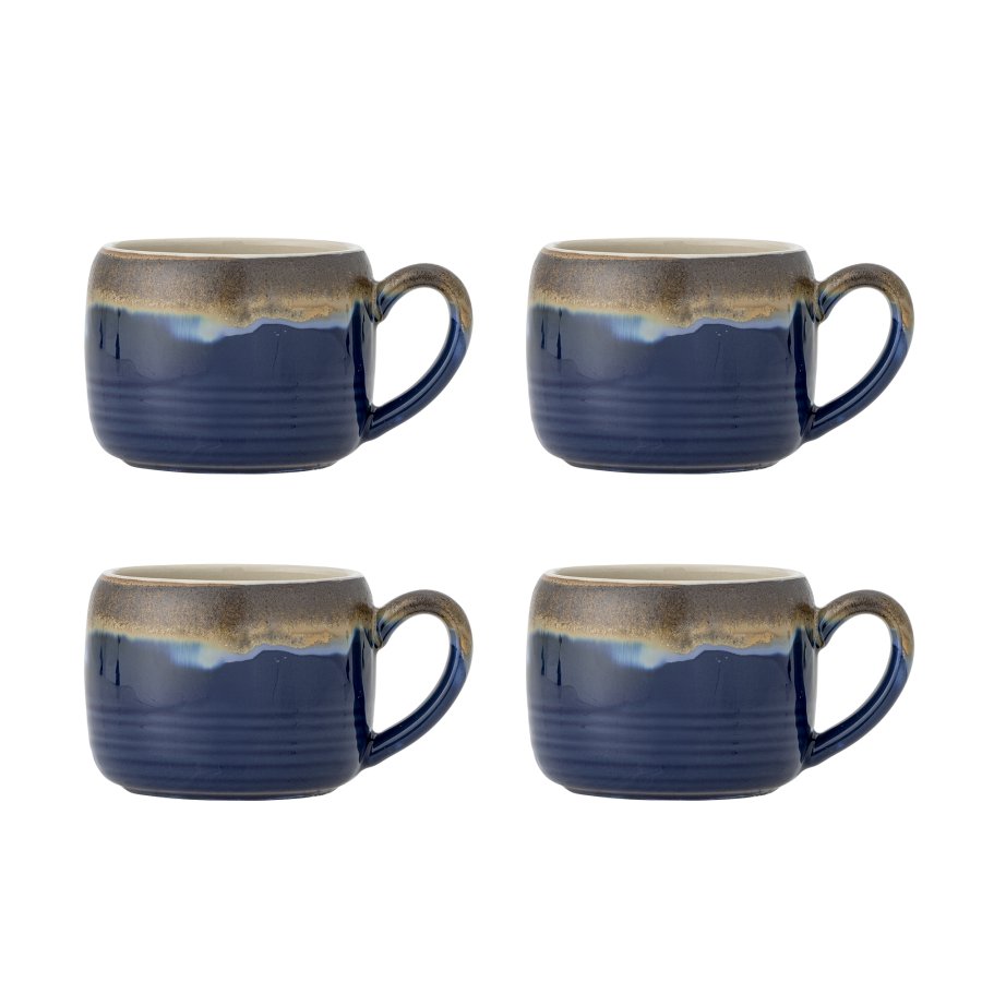 BLOOMINGVILLE Sheen Tasse, Blau, Steingut (D10,5xH8 cm, 4er-Set)