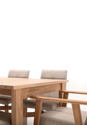 NocNoi Ven spisebordsstol med armln, stof og massivt hvidolieret egetr