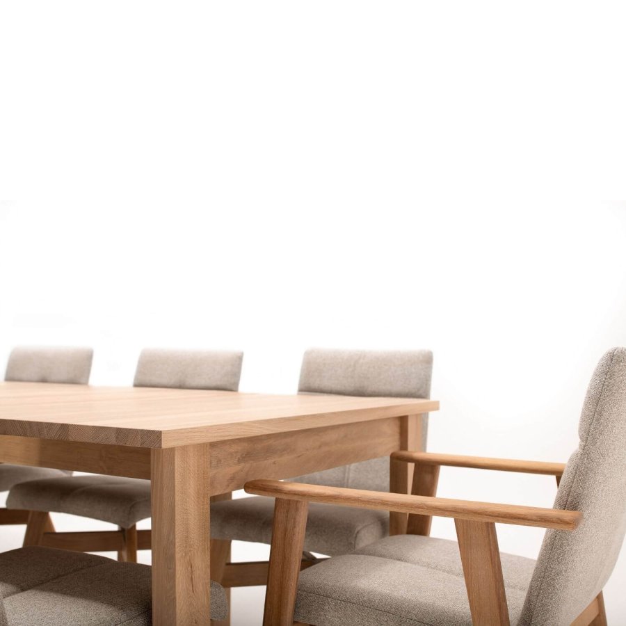 NocNoi Ven spisebordsstol med armln, stof og massivt hvidolieret egetr