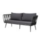 BLOOMINGVILLE Pavone Gartensofa, mit Armlehnen und dunkelgrauen Kissen – schwarzes Polyesterseil und schwarzes Metall