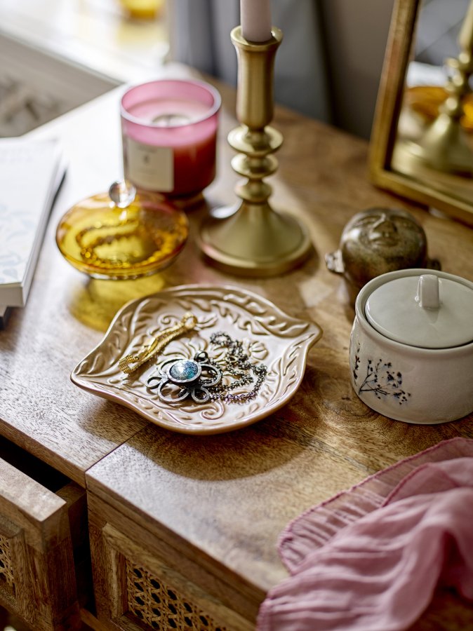 BLOOMINGVILLE Perth sminkebord, m. speil og 2 skuffer - naturlig mangetre (102x45)