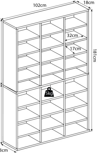 Megosa Maxi bokhylle, m. 24 hyller - hvitt tre
