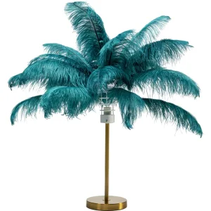 KARE DESIGN Feather Palm bordslampa - grön strutsfjäder och mässingsstl