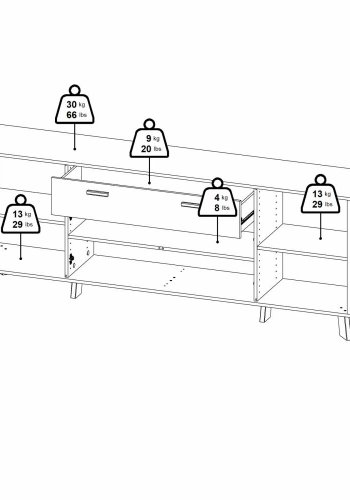 TVILUM Ikast Sideboard 4 Türen + 1 Schublade, Jackson Hickory/Weiß, 195,7 x 39,1 x 73 cm