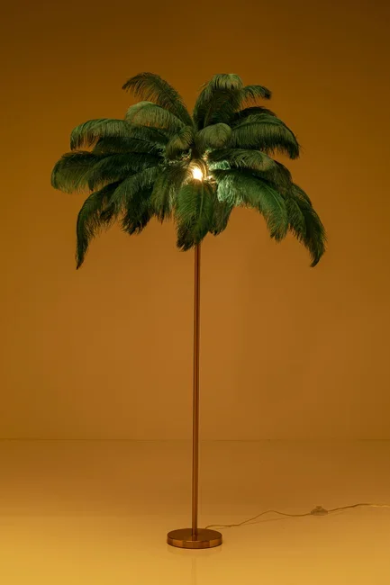 KARE DESIGN Feather Palm gulvlampe - grn strudsefjer og messing stl