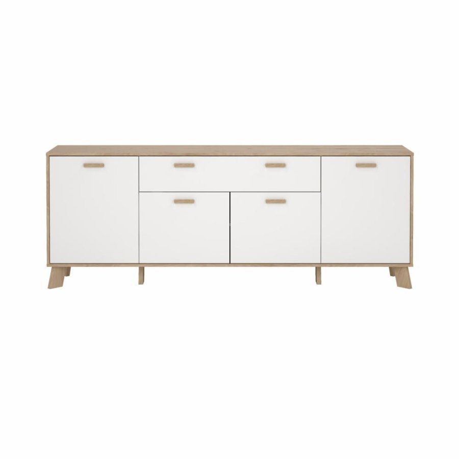 TVILUM Ikast Sideboard 4 Türen + 1 Schublade, Jackson Hickory/Weiß, 195,7 x 39,1 x 73 cm