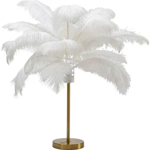 KARE DESIGN Feather Palm bordslampa - vit strutsfjder och mssingsstl