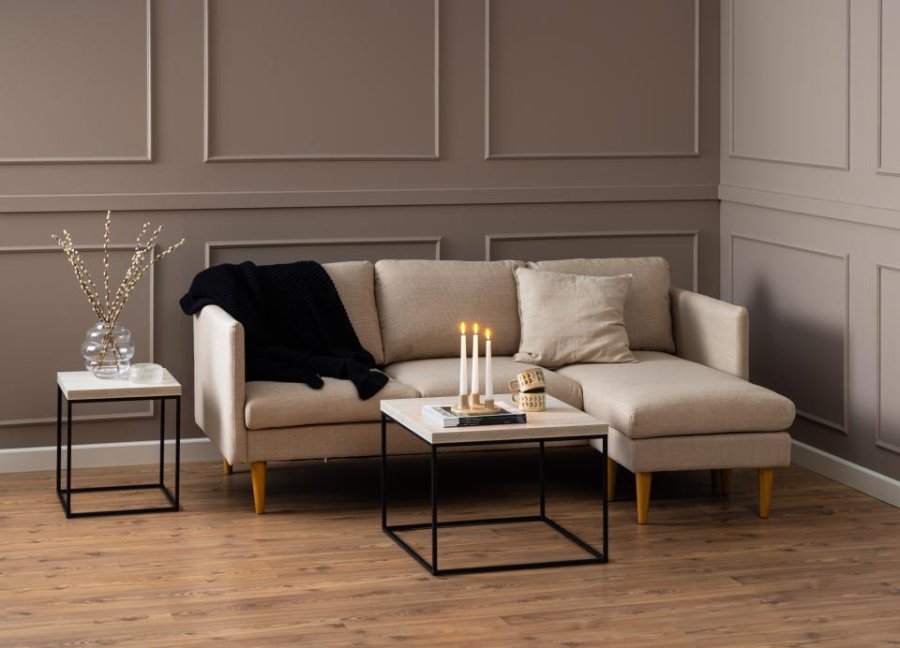 ACT NORDIC Barossa Couchtisch, quadratisch – beigefarbenes Papier in Travertinoptik und schwarzer Stahl (60x60)