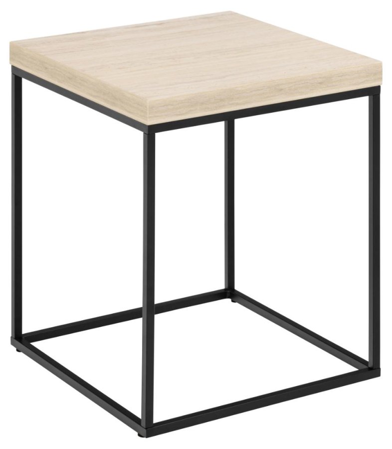 ACT NORDIC Barossa Couchtisch, quadratisch – beigefarbenes Papier in Travertinoptik und schwarzer Stahl (40x40)