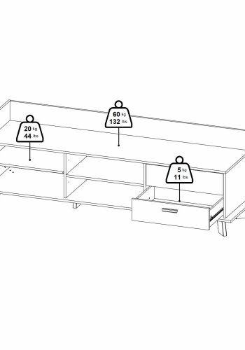 TVILUM Ikast TV-Schrank mit 1 Tür + 2 Schubladen, Jackson Hickory/Weiß, 181,9 x 51,2 x 61,6 cm